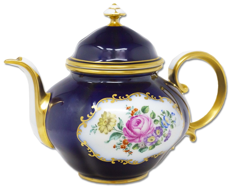 Margaret Thatcher Personally Owned China -- Gorgeous Navy Blue & Floral Teapot